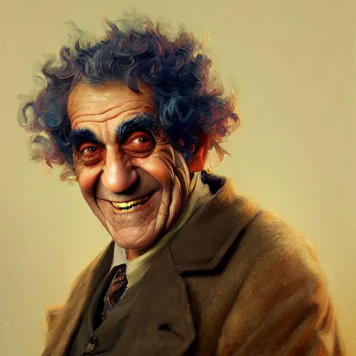 Image similar to portrait painting of abe vigoda, bright and energetic, with a sweet smile and floofy hair, render cinematic lighting art 1 9 2 0 period drama by bussiere rutkowski andreas rocha