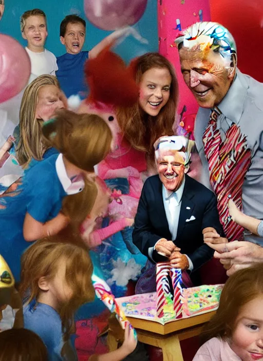 Prompt: hyperrealistic polaroid of joe biden haunting a children's birthday party, hyper detailed, claymation, detailed, realistic materials, sharp focus