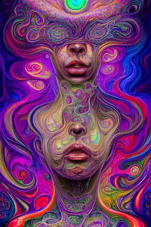 Image similar to abstract colorful liquid smoke and clouds morphing into detailed faces, dmt, psilocybin, lsd, intricate, elegant, highly detailed, digital painting, artstation, smooth, sharp focus, illustration, art by alex grey, hana yata, beeple, josephine wall, octane render, unreal engine, 8 k