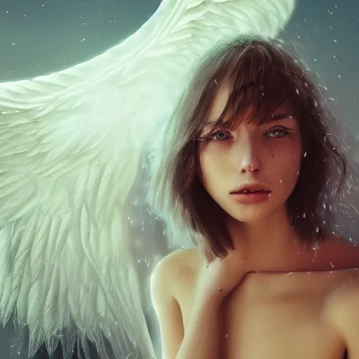 Prompt: portrait art of female angel, art by alessio albi 8 k ultra realistic, angel wings, lens flare, atmosphere, glow, detailed, intricate, full of colour, led lighting, trending on artstation, 4 k, hyperrealistic, 3 5 mm, focused, extreme details, unreal engine 5, masterpiece