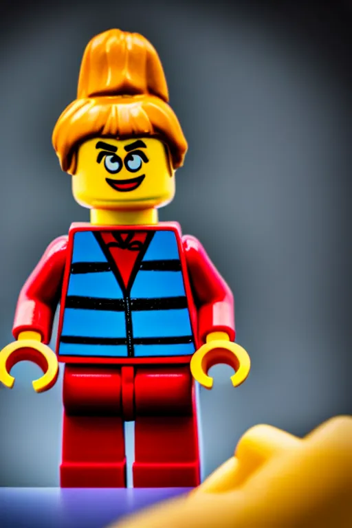 Image similar to closeup studio photograph of a scooby doo lego mini figurine, depth of field, 5 0 mm, 8 k, soft vignette