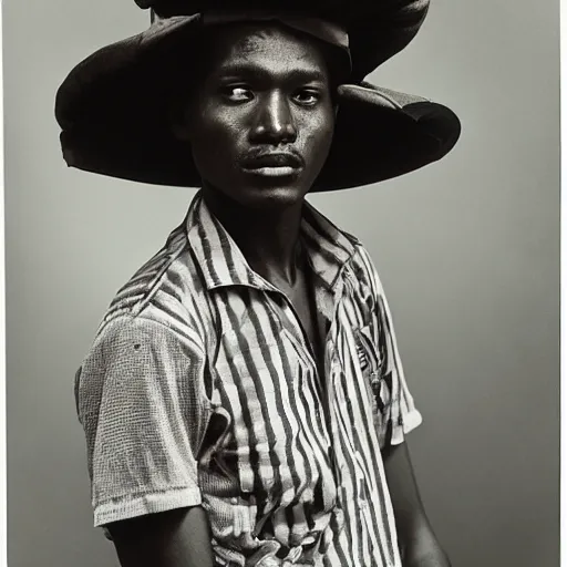 Prompt: A Kenyan-Filipino gas station worker in 3027, portrait, Taschen, by Annie Liebovitz, Robert Mapplethorpe, Hedi Slimane