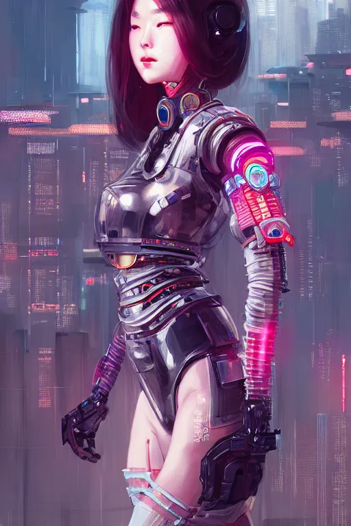 Prompt: portrait futuristic Samurai Girl, in future cyberpunk tokyo rooftop , ssci-fi, fantasy, intricate, very very beautiful, elegant, human anatomy, neon light, highly detailed, digital painting, artstation, concept art, smooth, sharp focus, illustration, art by tian zi and WLOP and alphonse mucha