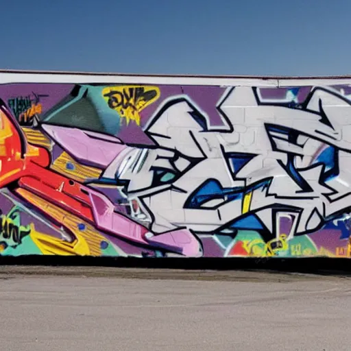 Prompt: a photo of spaceship full of graffiti