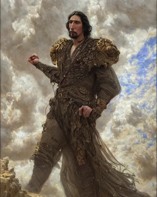 Image similar to beautiful realistic artistic detailed portrai of adam driver by gaston bussiere, donato giancola