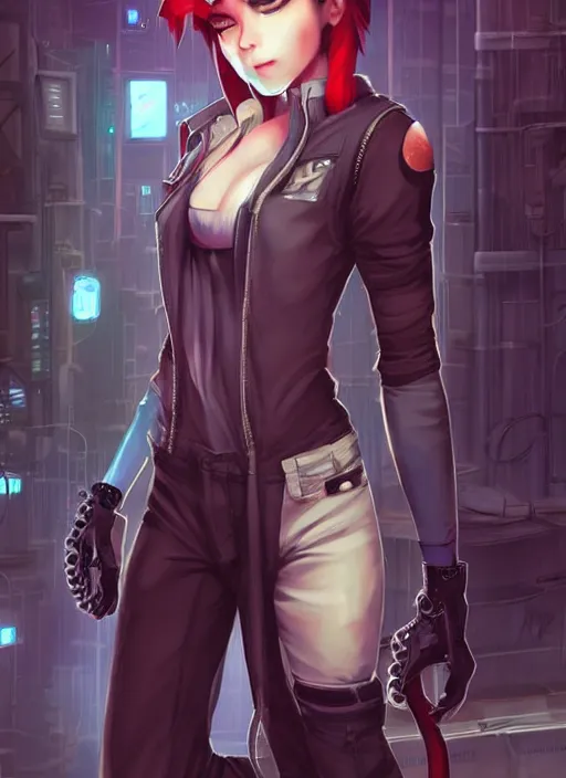 Prompt: beautiful portrait of a sexy female furry anthro rat fursona wearing mechanic clothes in a cyberpunk industrial city. character design by charlie bowater, ross tran, artgerm, and makoto shinkai, detailed, inked, manga cover, anime.