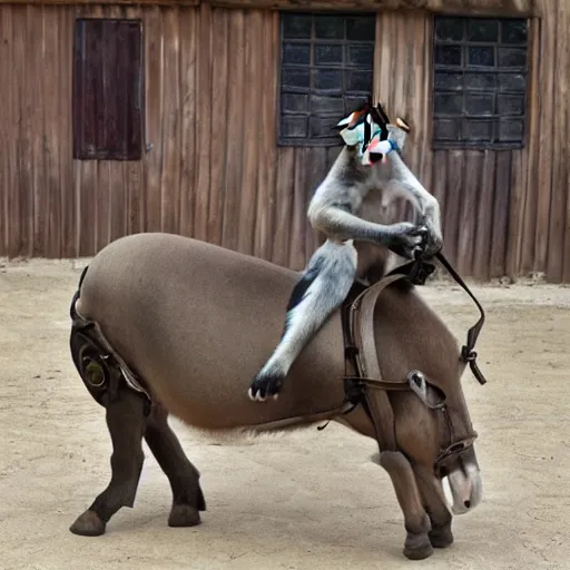 Prompt: monkey riding a mechanical horse