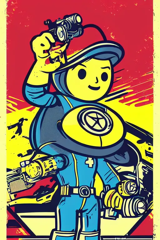 Image similar to fallout 7 6 retro futurist illustration art by butcher billy, sticker, colorful, illustration, highly detailed, simple, smooth and clean vector curves, no jagged lines, vector art, smooth andy warhol style