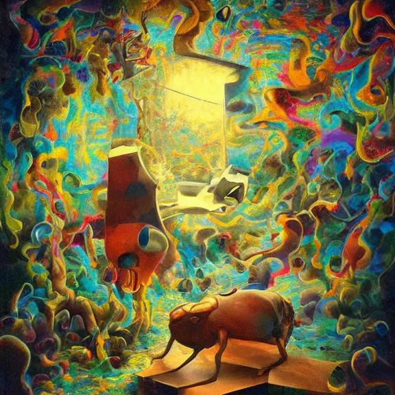 Image similar to a weird, puzzling, nonsensical artwork, impossible to understand, cryptic, mysterious, enthralling, fascinating, but ultimately meaningless piece, the strangest painting I&#x27;ve ever seen, trending on ArtStation, the weirdest painting ever, beautiful, exotic, extremely subtle