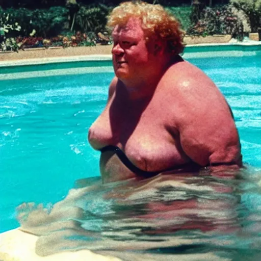 Image similar to photo of baron harkonnen swimming in a pool with the bene gesserit