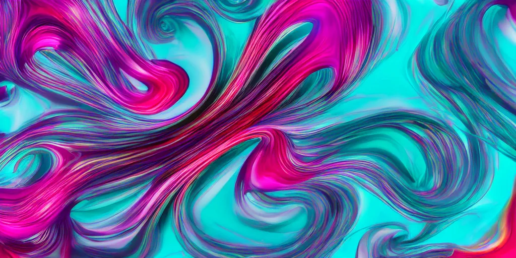 Image similar to abstract 3 d render of chaos and swirls, arnold render, v - ray, realistic abstract render, turquoise and magenta color scheme, intrincate, detailed, elegant
