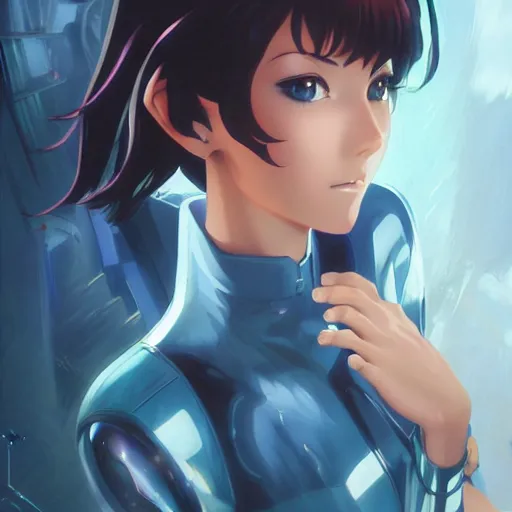 Image similar to An anime portrait of beautiful girl still from Robotech 1985 by Stanley Artgerm Lau ,WLOP, Ilya Kuvshinov ,James Jean, Andrei Riabovitchev , symmetrical