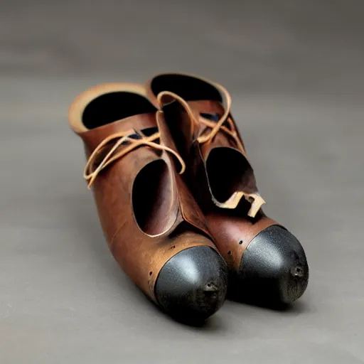 Prompt: medieval turnshoes, product design, studio