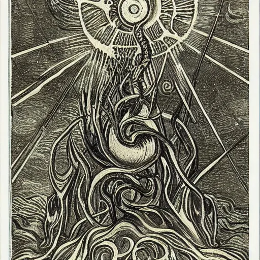 Prompt: Divine Chaos Engine by Vincent Van Gogh and Ernst Haeckel, symbolist, visionary