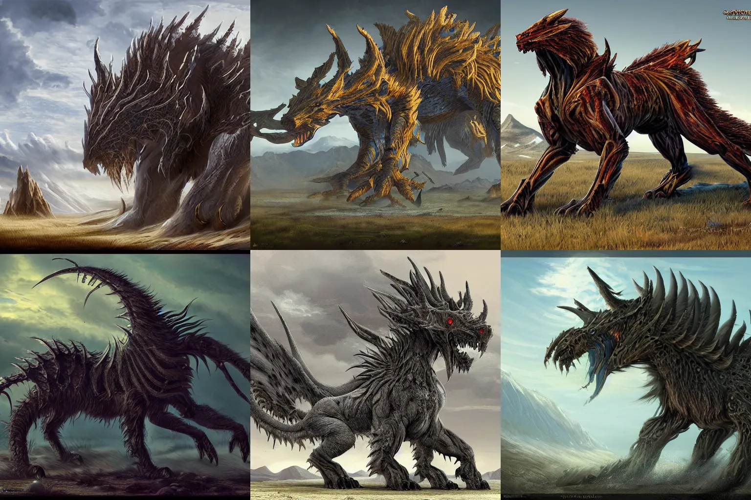 Prompt: massive fantasy beast of the steppe, ultra detailed, creature design, atmospheric composition -768