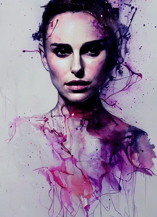 Image similar to nathalie portman by agnes cecile, pastel light colours, ink drips, autumn lights