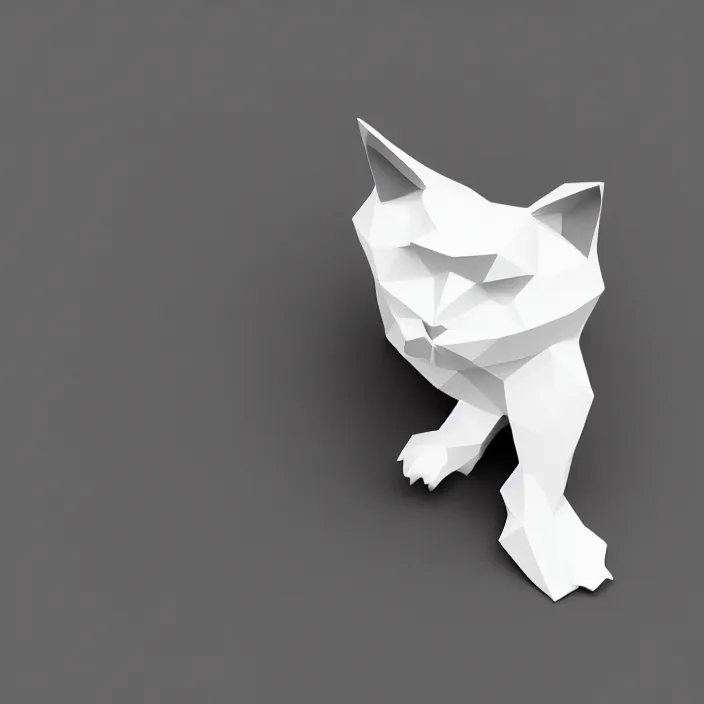 Image similar to low polygon, 3 d render, cat with black and white fur, isometric view, white background, high definition