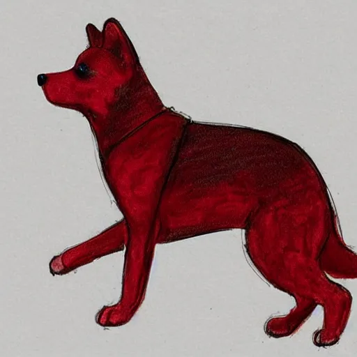 Image similar to sketch of a shiba inu, red crayon, bloo