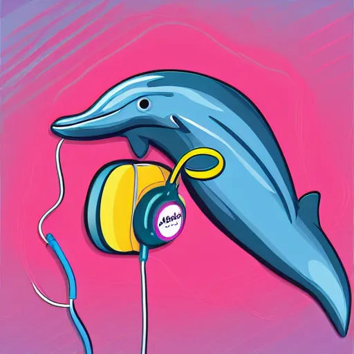 Prompt: a dolphin wearing a headphone, illustration, colorful vector art