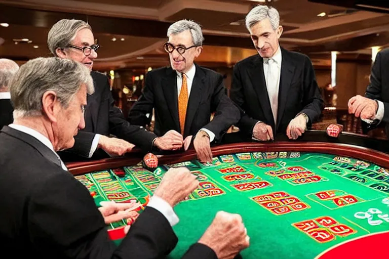 Prompt: “Alan Greenspan, Ben Burnanke, and Jerome Powell playing roulette with American inflationary policy in a Monty Carlo Casino”