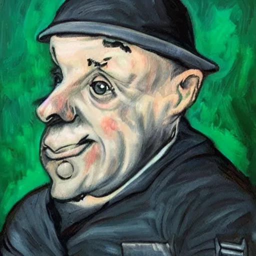 Image similar to retarded nazi dwarf, expressionism