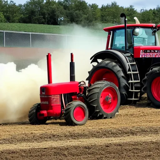 Prompt: a tractor pulling away a tank