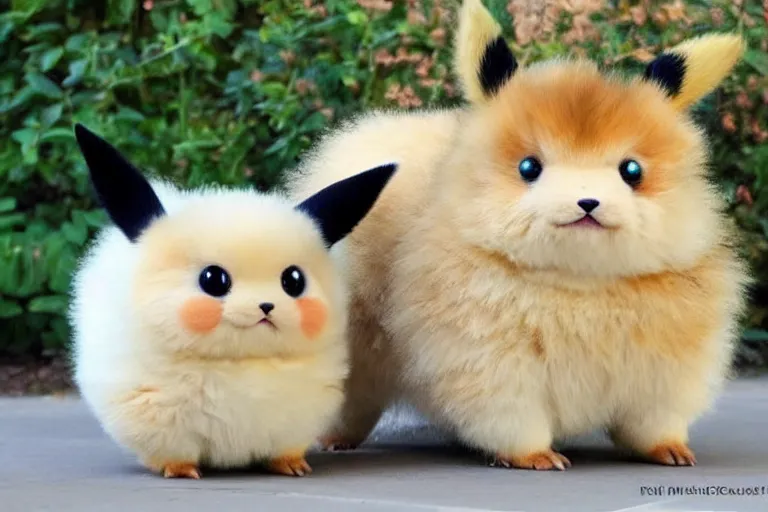 Image similar to real life pokemon, cute!!!, happy!!!, chunky!!!, content!!!, mischievous!!!, adorable!!!, fluffy!!!, ultra realistic!!!, golden hour, sharp focus