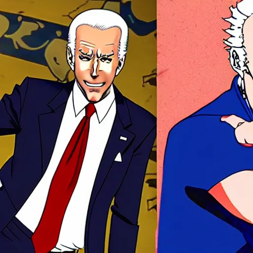 Image similar to Biden in JoJo's bizarre adventure anime style