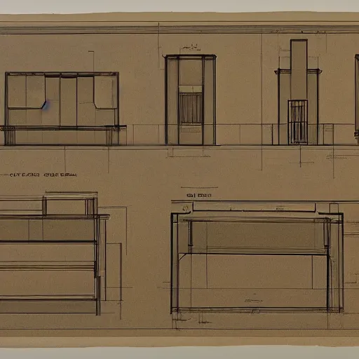 Image similar to architectural blueprint of a public bronze sculpture, with orthographic views