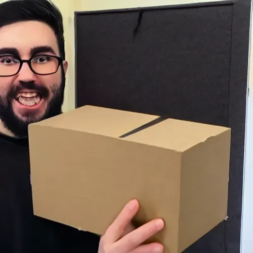 Prompt: youtuber doing a funeral unboxing