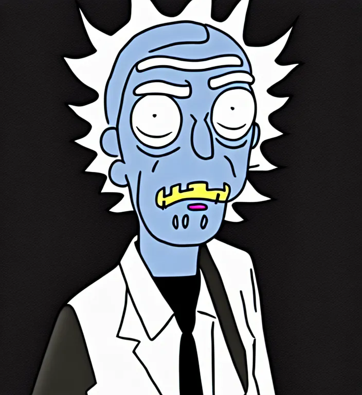 Image similar to white man with black fabric mask, short dark hair, true anatomy!, digital painting, style of rick and morty!!!