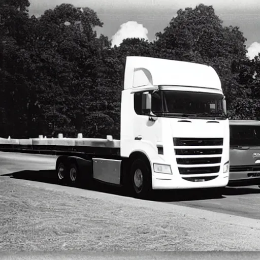Prompt: A lorry/truck designed and produced by Polestar, promotional photo