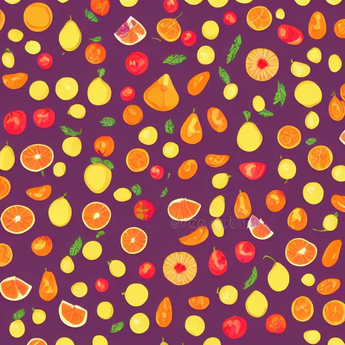 Image similar to vector pattern with fruits, vector illustration, simple colors, minimalism, symmetry, symmetrical, looping, artstation, DeviantArt