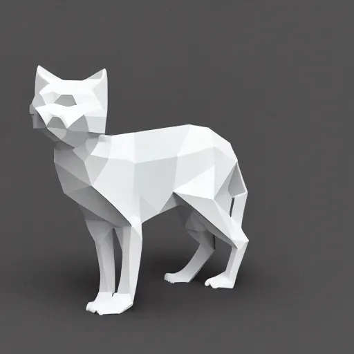 Prompt: a low polygon render of a cat, white background, isometric 3D, ultra HD