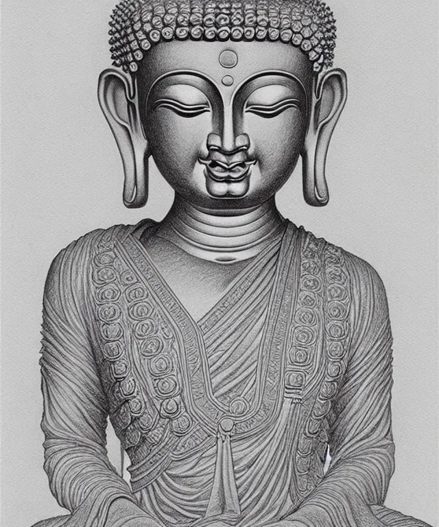 Image similar to buddha high details, masterpiece pencil sketch by mœbius