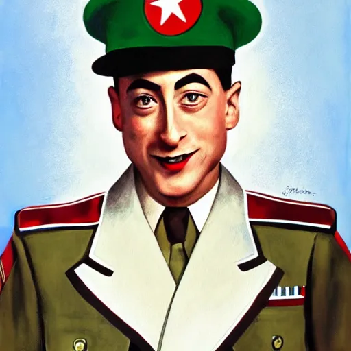 Prompt: Comrade Pee-Wee Herman, army uniform, propaganda painting, socialist realism