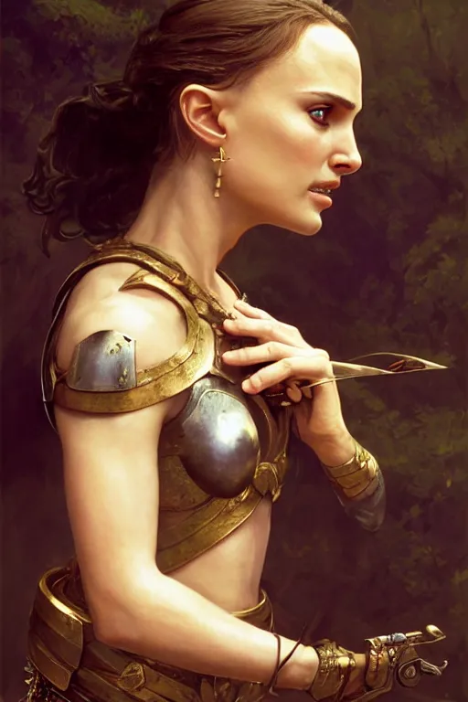 Image similar to natalie portman as mathilda, battle warrior, lord of the rings, tattoos, decorative ornaments, by carl spitzweg, ismail inceoglu, vdragan bibin, hans thoma, greg rutkowski, alexandros pyromallis, perfect face, fine details, realistic shading, photorealism