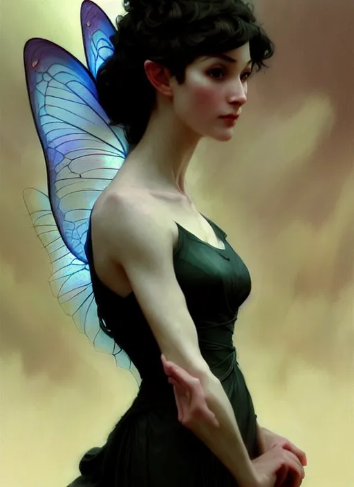 Image similar to character concept portrait of a fairy with pointy ears and an elegant gown, pale face, intricate, elegant, digital painting, concept art, smooth, sharp focus, illustration, from Metal Gear, by Ruan Jia and Mandy Jurgens and William-Adolphe Bouguereau, Artgerm