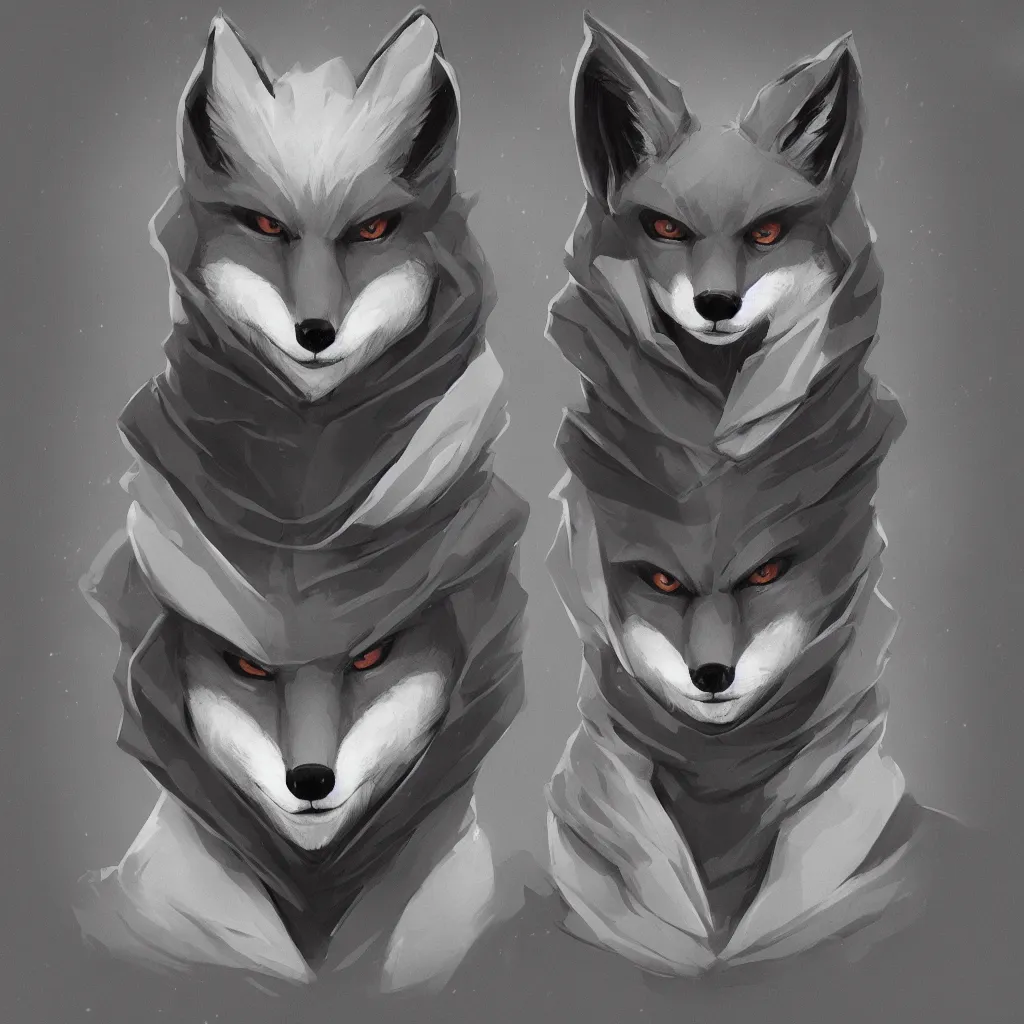 Prompt: a portrait of an anthropomorphic fox wearing a hoodie, symmetrical facial features, symmetrical proportions, league of legends, concept art, illustration, artstation, black and white