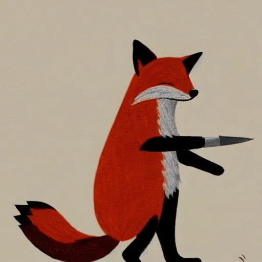 Prompt: a fox holding a knife