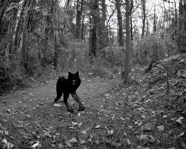 Image similar to standing werewolf caught on a trail cam