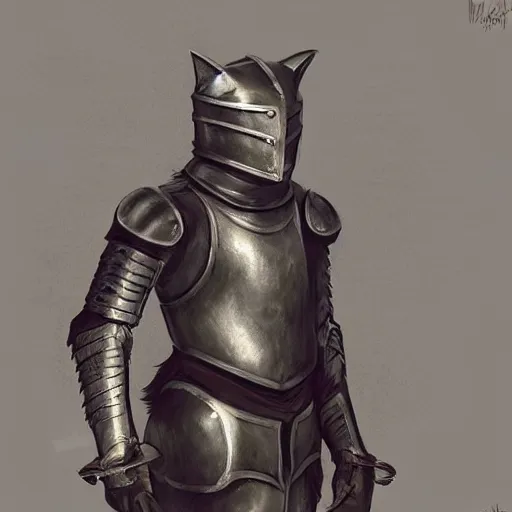 Prompt: house cat wearing medieval suit of armor, illustration, concept art, art by wlop