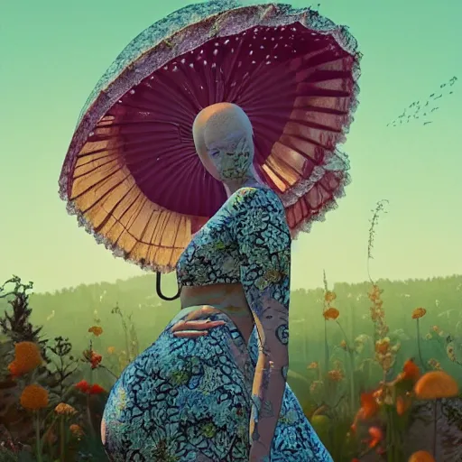 Image similar to pretty pregnant model with botanical : : by martine johanna and simon stalenhag and chie yoshii and casey weldon and wlop : : ornate, dynamic, particulate, rich colors, intricate, elegant, highly detailed, vogue, harper's bazaar art, fashion magazine, smooth, sharp focus, 8 k, octane render