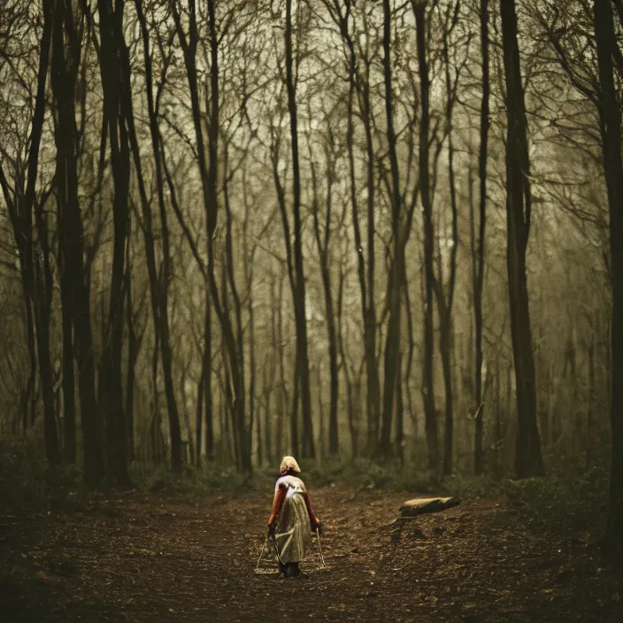 Image similar to a woman carrying chains, in a forest, by Charlotte Grimm, CANON Eos C300, ƒ1.8, 35mm, 8K, medium-format print