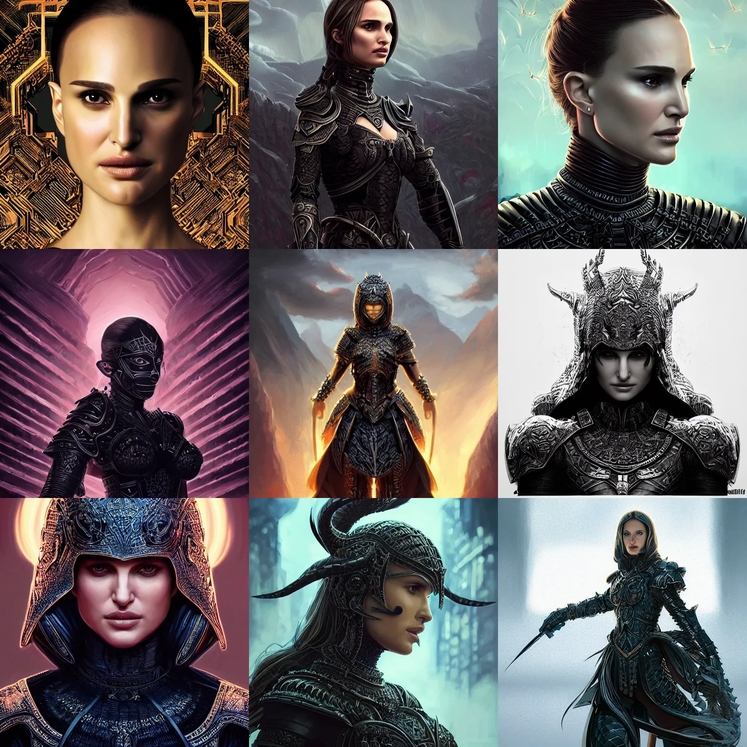 Prompt: portrait isometric drawing, natalie portman in black dragon armor, intricate, epic lighting, cinematic composition, hyper realistic, 8k resolution, unreal engine 5, by Artgerm, tooth wu, dan mumford, beeple, wlop, rossdraws, James Jean, Andrei Riabovitchev, Marc Simonetti, yoshitaka Amano, Artstation