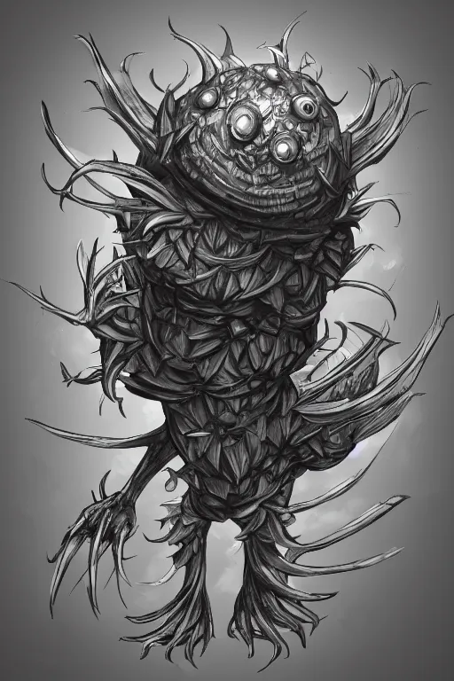 Image similar to a humanoid figure artichoke monster with large sphere eyes and a voracious mouth, highly detailed, digital art, sharp focus, trending on art station, plant, anime art style