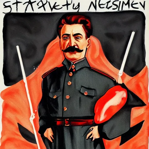 Image similar to stalin, in latex dress, in heaven, love art style