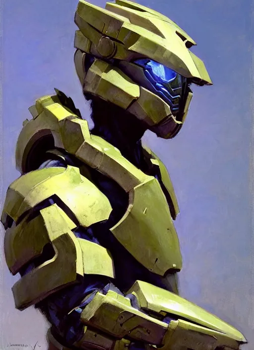 Image similar to Greg Manchess painting of a humanizedCorgian wearing Forerunner Armor from Halo, countryside, calm, fantasy character portrait, dynamic pose, above view, sunny day, artwork by Jeremy Lipkin and Giuseppe Dangelico Pino and Michael Garmash and Rob Rey, very coherent asymmetrical artwork, sharp edges, perfect face, simple form, 100mm