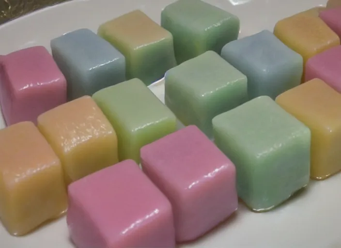 Prompt: 1970's cookbook color photograph of fancy pastel petit fours high detail sharp detail