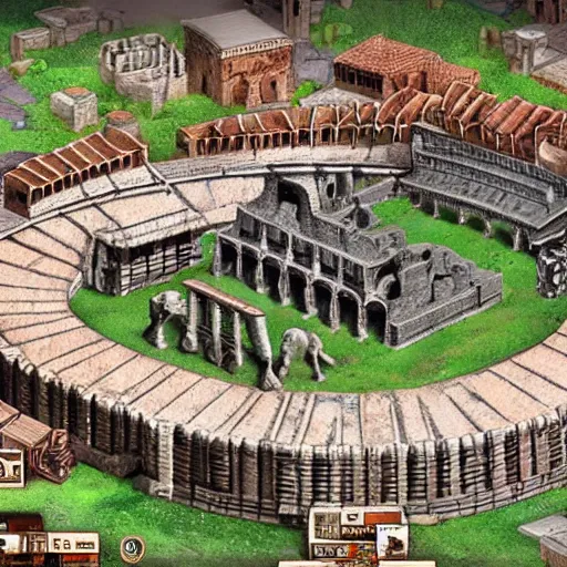 Prompt: A Roman Colosseum with an age of empires town center in the middle